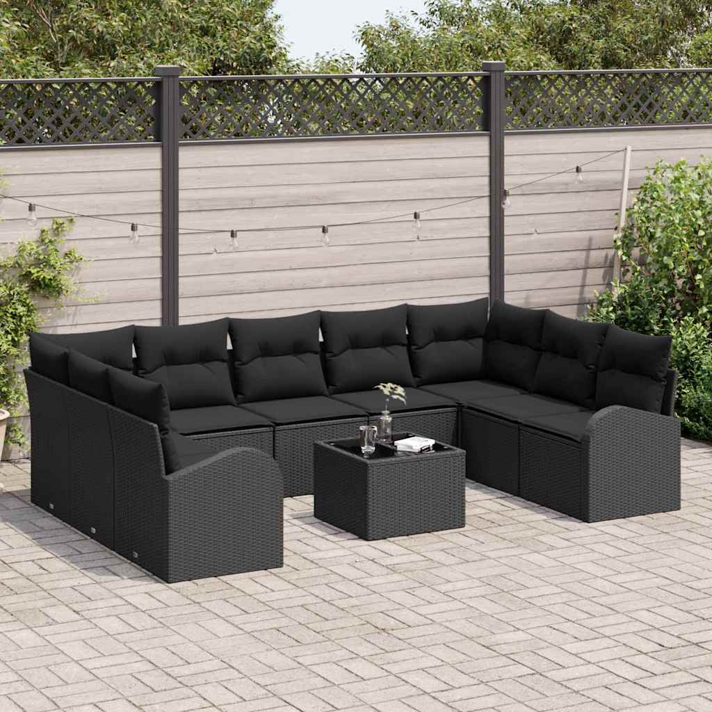 Gartensofa-set 10 stk. Schwarz Poly-Rattan