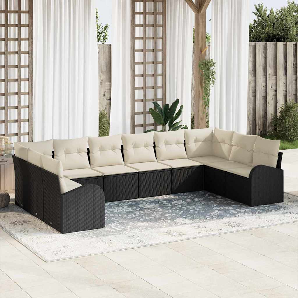 Gartensofa-set 10 stk. Schwarz und Weiß Poly-Rattan