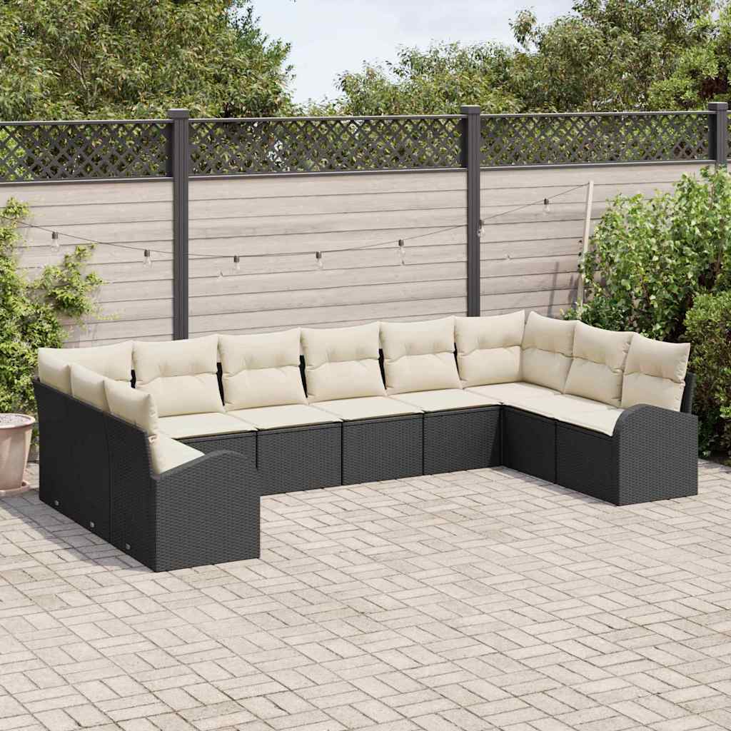 Gartensofa-set 10 stk. Schwarz und Weiß Poly-Rattan