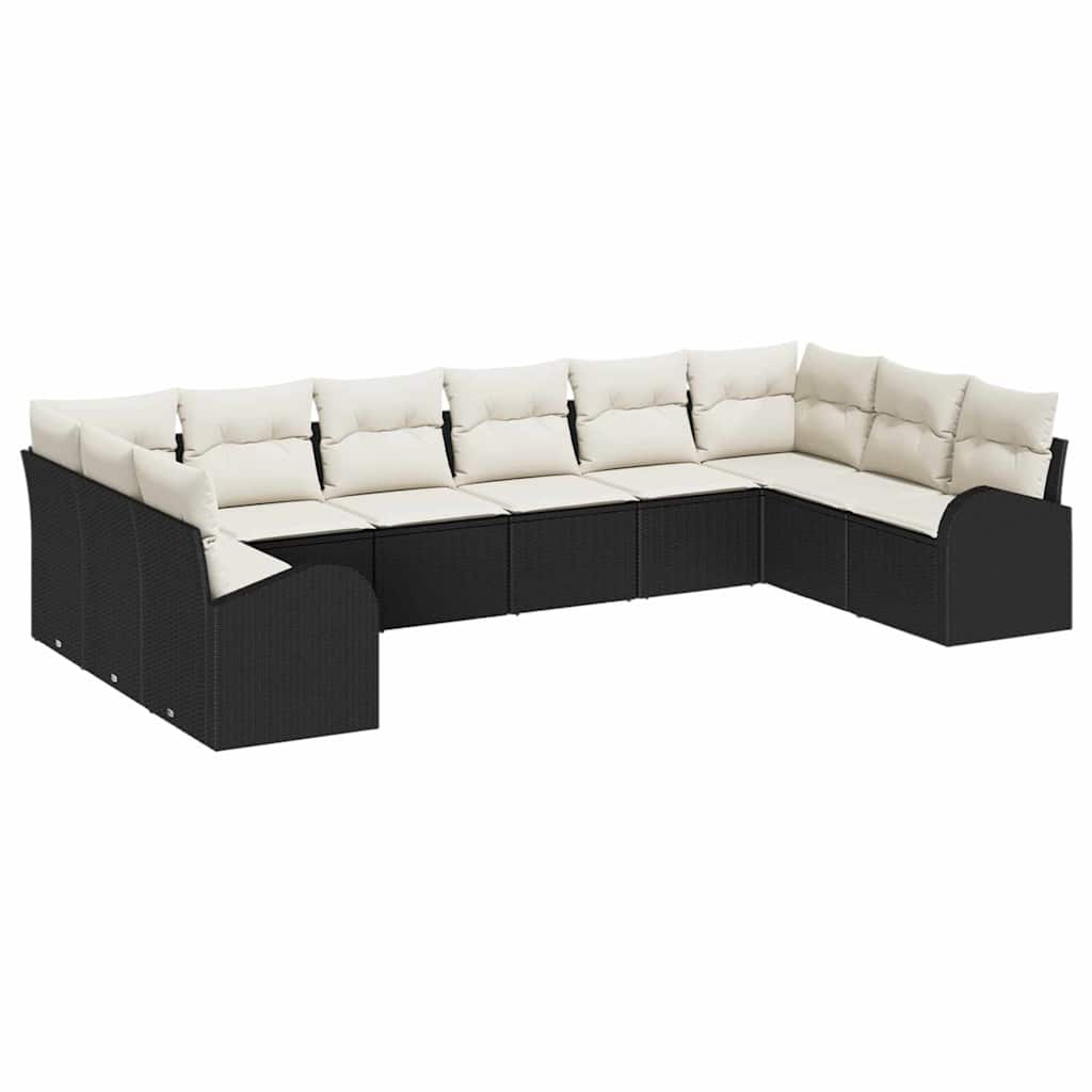 Gartensofa-set 10 stk. Schwarz und Weiß Poly-Rattan