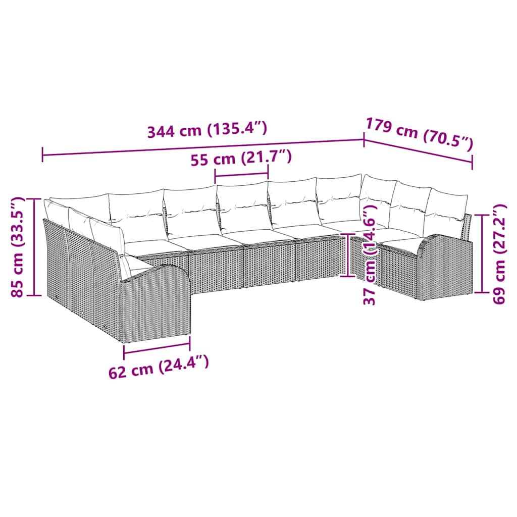 Gartensofa-set 10 stk. Schwarz und Weiß Poly-Rattan
