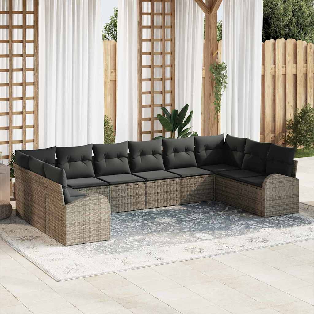 Gartensofa-set 10 stk. Grau Poly-Rattan