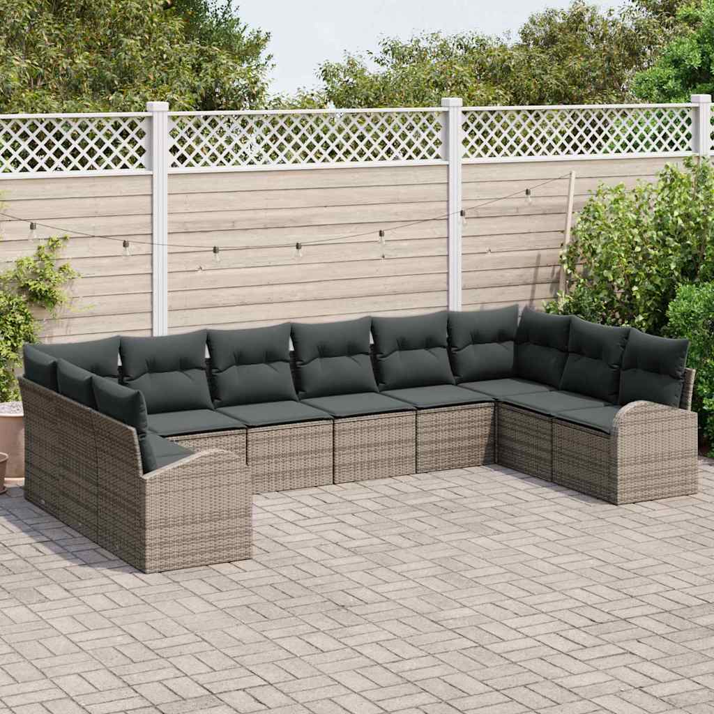 Gartensofa-set 10 stk. Grau Poly-Rattan