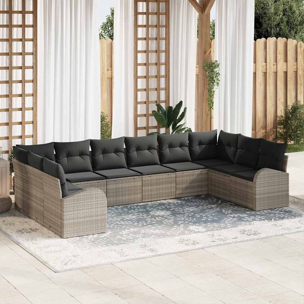 Gartensofa-set 10 stk. Hellgrau Poly-Rattan