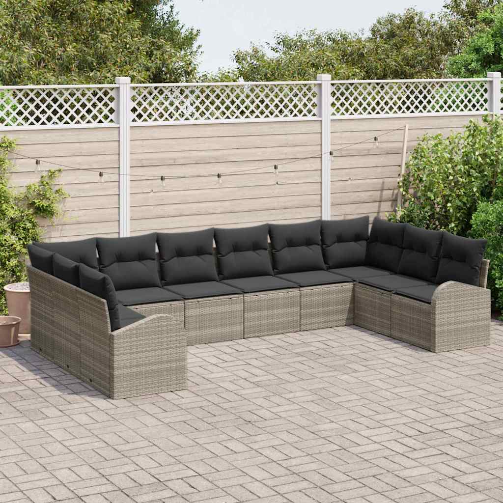 Gartensofa-set 10 stk. Hellgrau Poly-Rattan