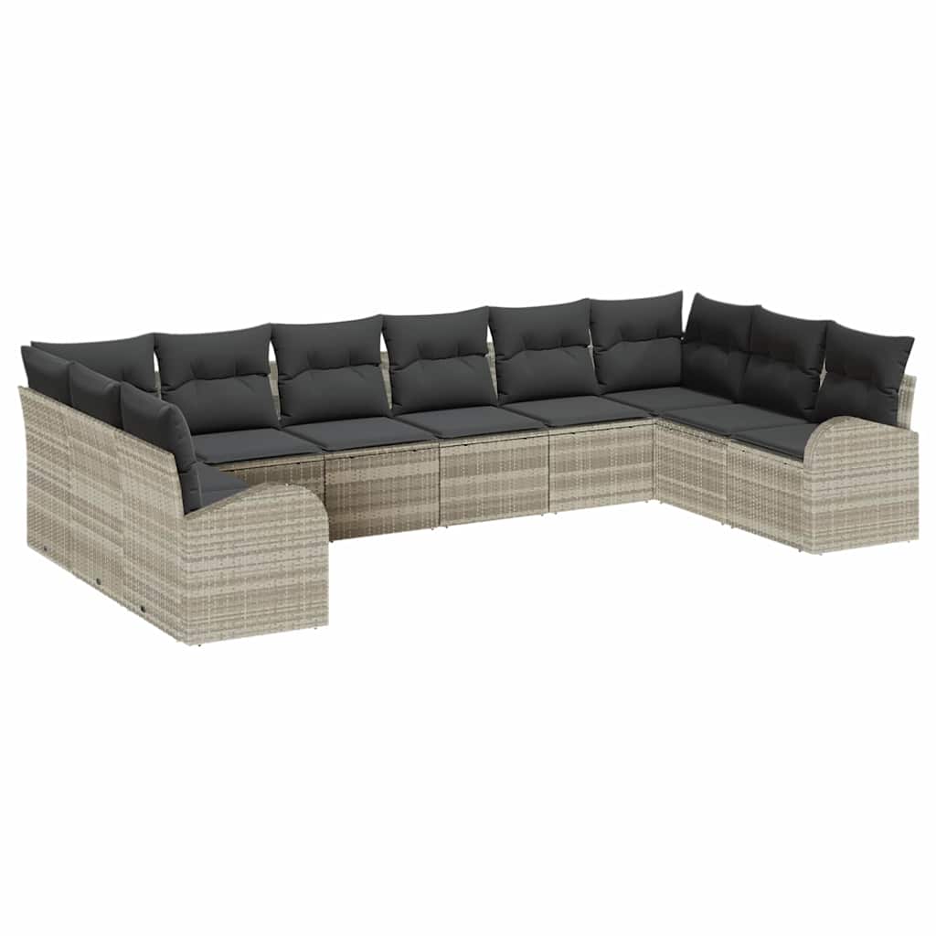 Gartensofa-set 10 stk. Hellgrau Poly-Rattan