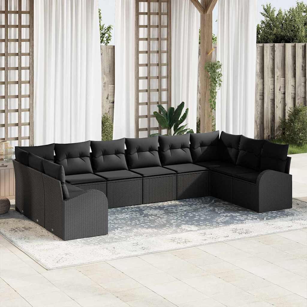Gartensofa-set 10 stk. Schwarz Poly-Rattan