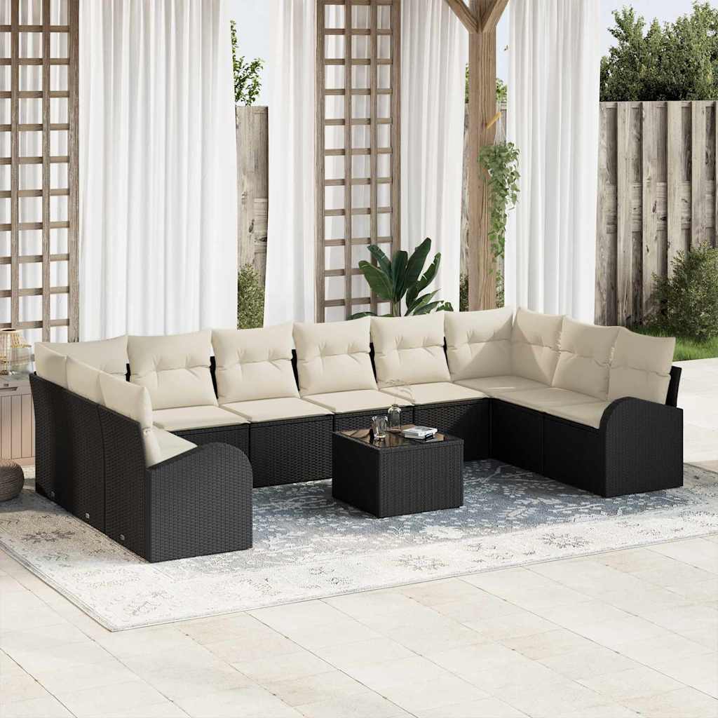 Gartensofa-set 11 stk. Braun und Creme Poly-Rattan