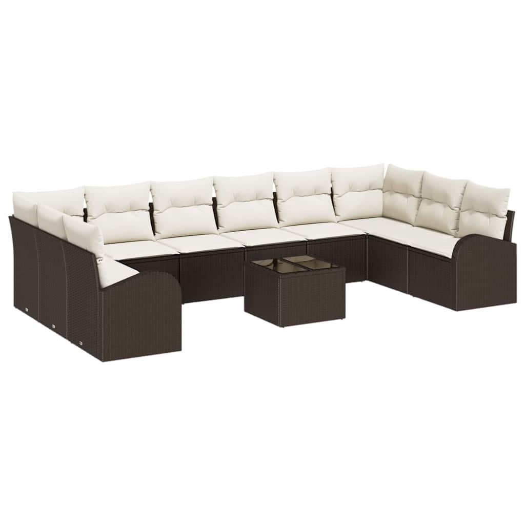 Gartensofa-set mit Kissen 11 pcs Braun und Creme Poly-Rattan