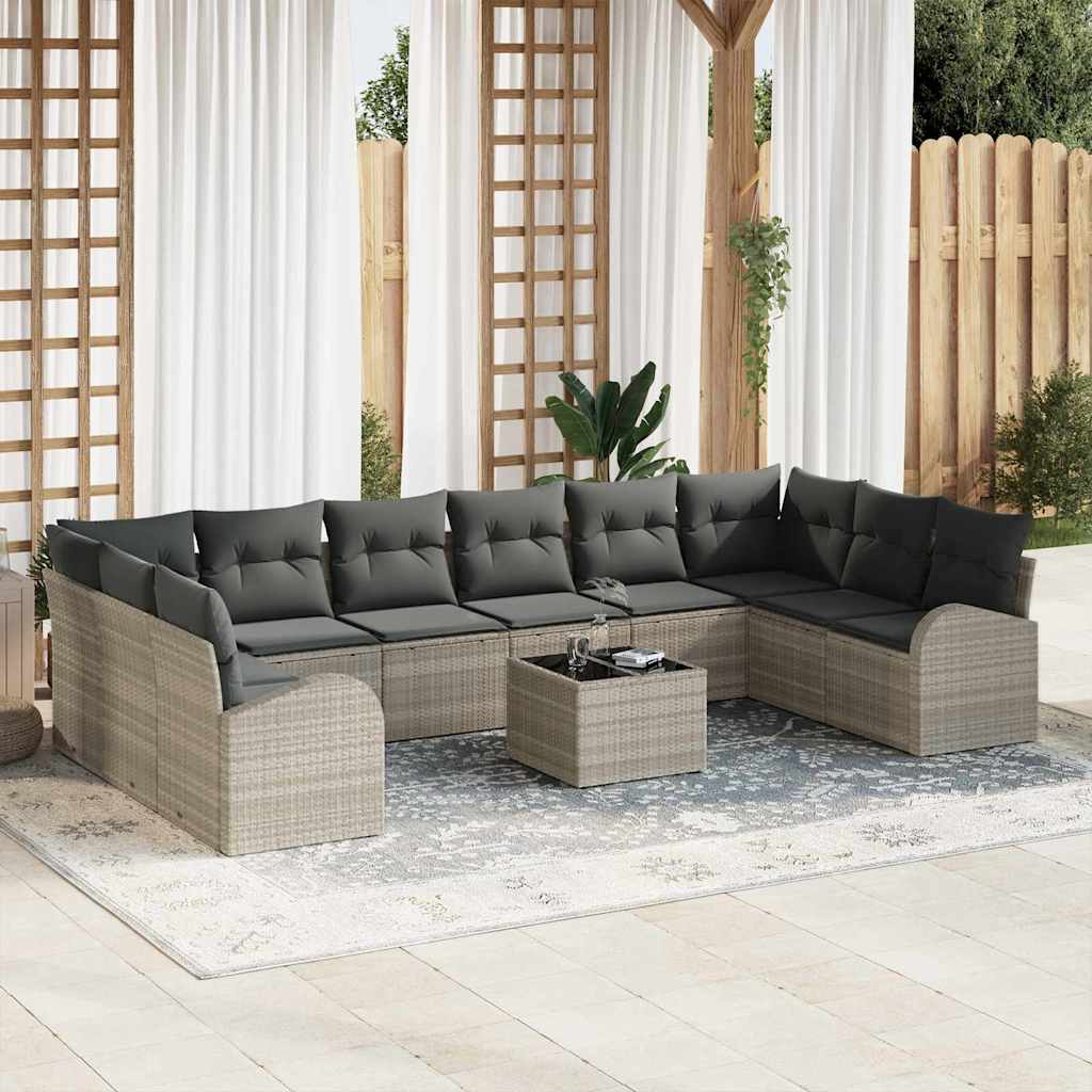 Gartensofa-set 11 stk. Hellgrau Poly-Rattan