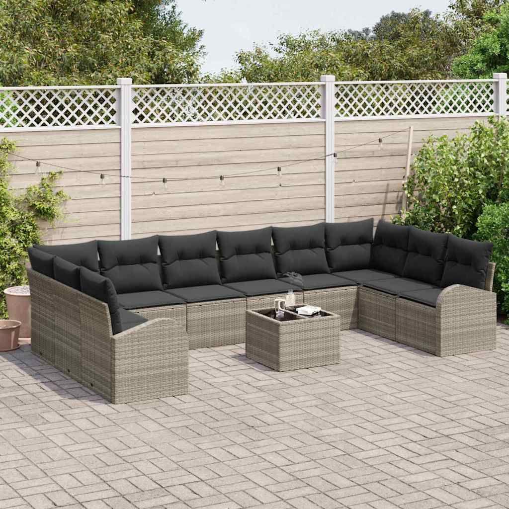 Gartensofa-set 11 stk. Hellgrau Poly-Rattan