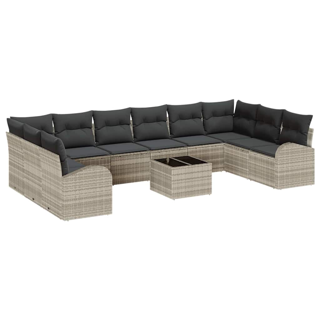 Gartensofa-set 11 stk. Hellgrau Poly-Rattan
