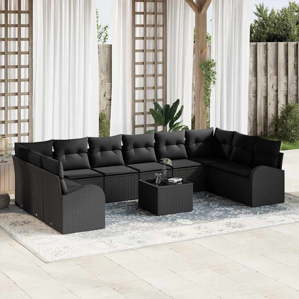 Gartensofa-set 11 stk. Schwarz Poly-Rattan