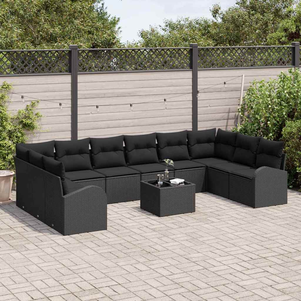 Gartensofa-set 11 stk. Schwarz Poly-Rattan