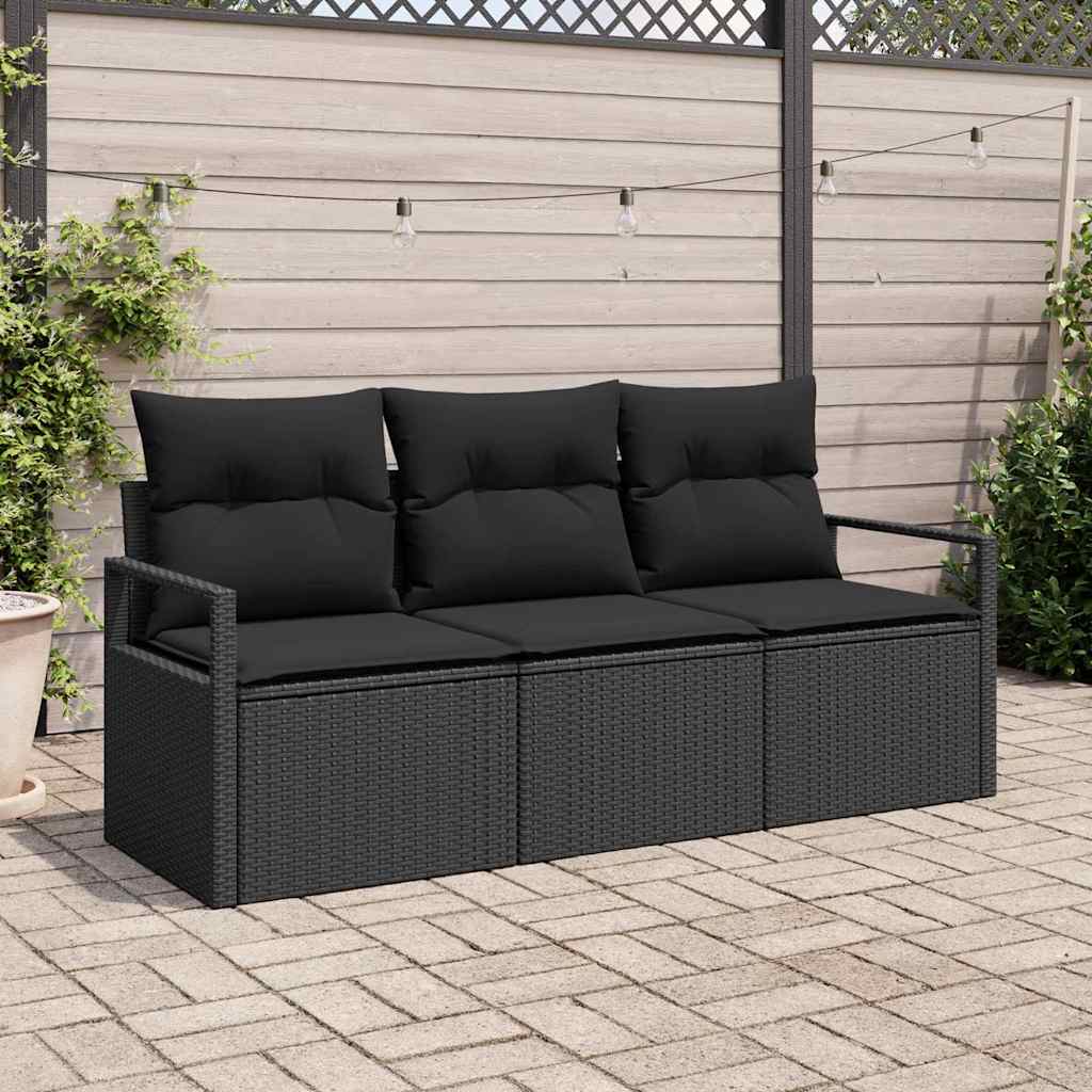 Gartensofa-set 3 stk. Schwarz Poly-Rattan
