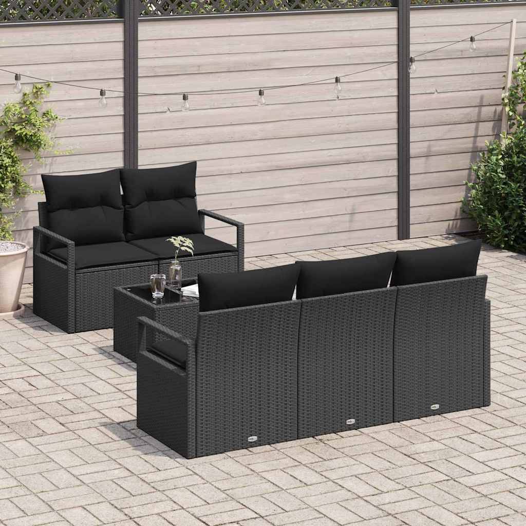 Gartensofa-set 6 stk. 5-Sitzanzahl Schwarz Poly-Rattan
