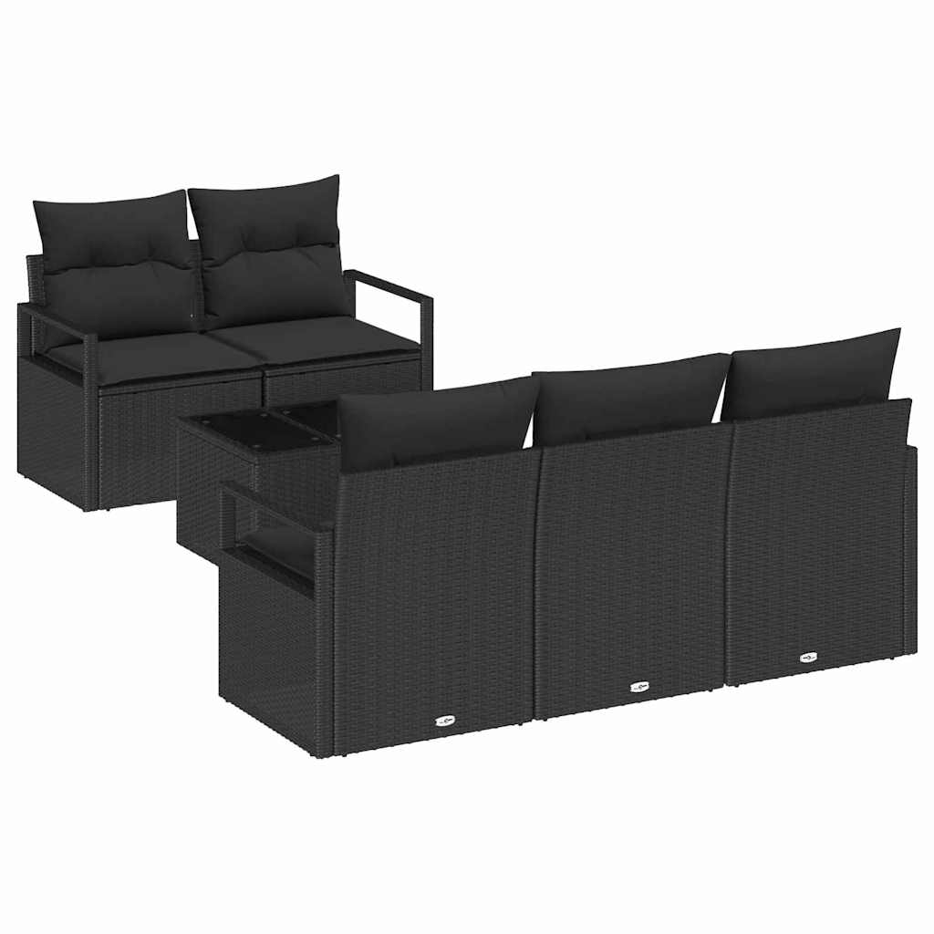 Gartensofa-set 6 stk. 5-Sitzanzahl Schwarz Poly-Rattan