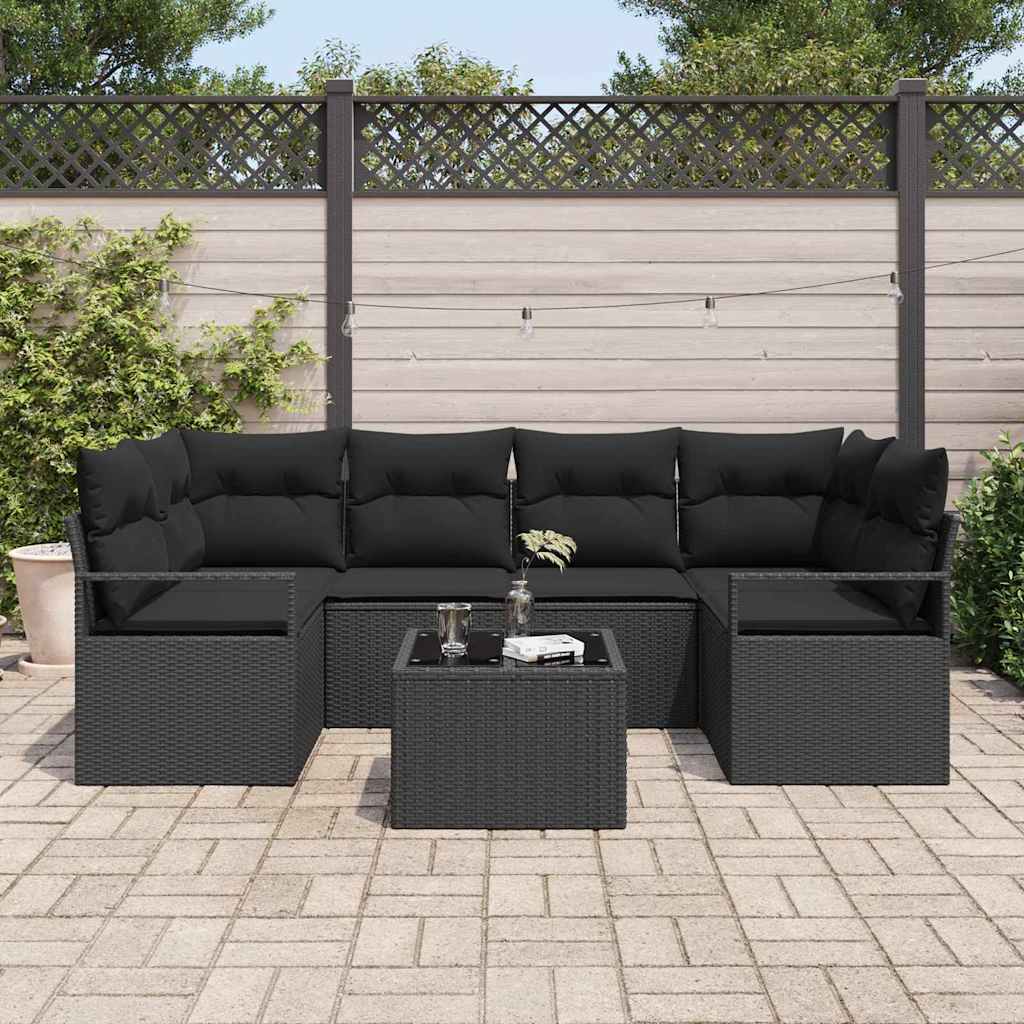 Gartensofa-set 7 stk. 6-Sitzanzahl Schwarz Poly-Rattan
