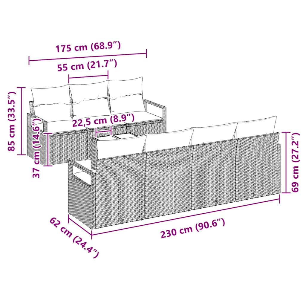 Gartensofa-set 8 stk. 7-Sitzanzahl Schwarz Poly-Rattan