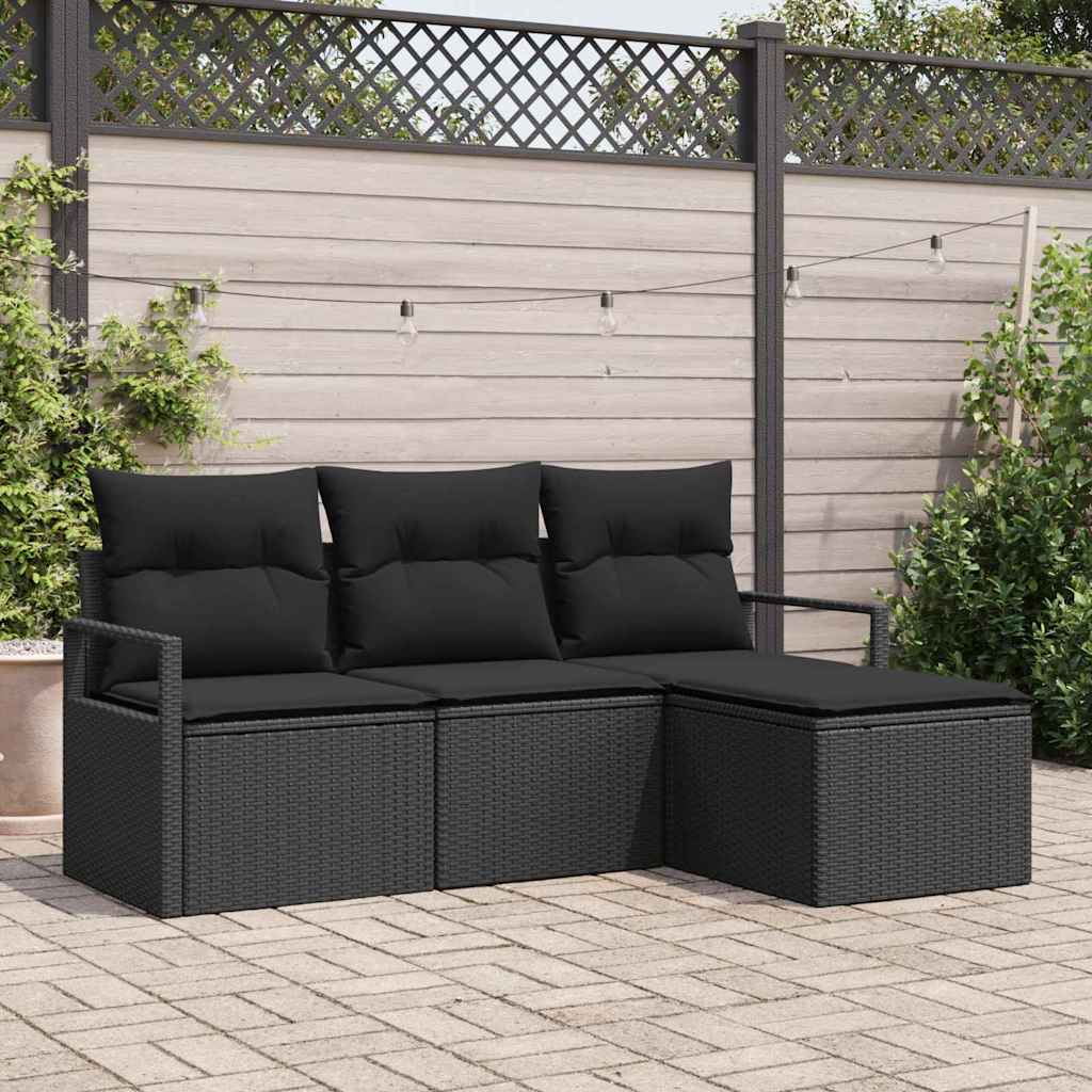 Sofa Set 4 stk. Schwarz Poly-Rattan