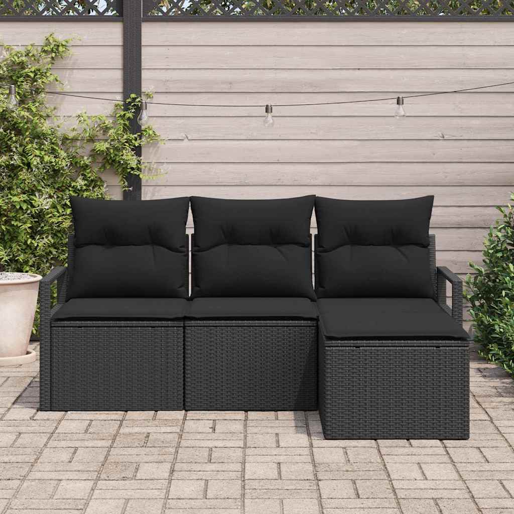 Sofa Set 4 stk. Schwarz Poly-Rattan