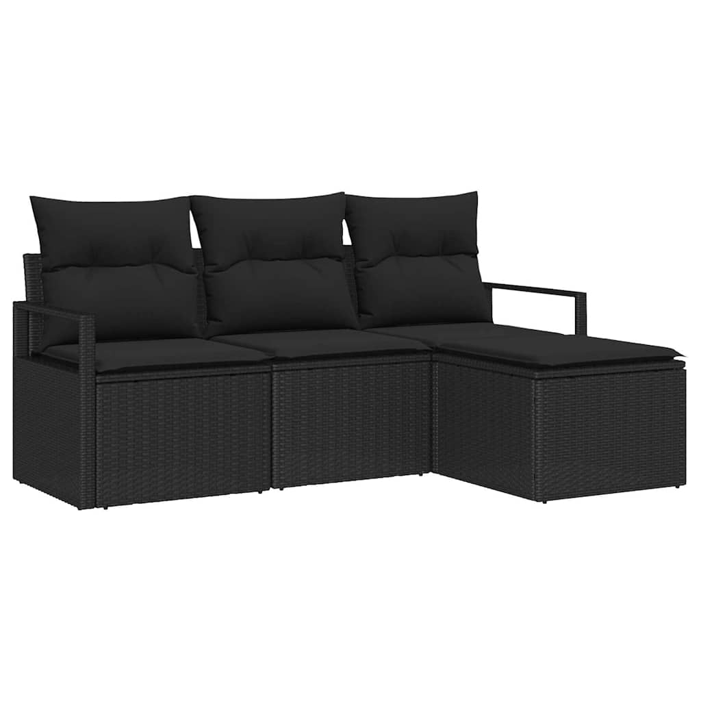 Sofa Set 4 stk. Schwarz Poly-Rattan
