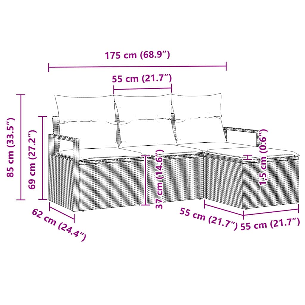 Sofa Set 4 stk. Schwarz Poly-Rattan