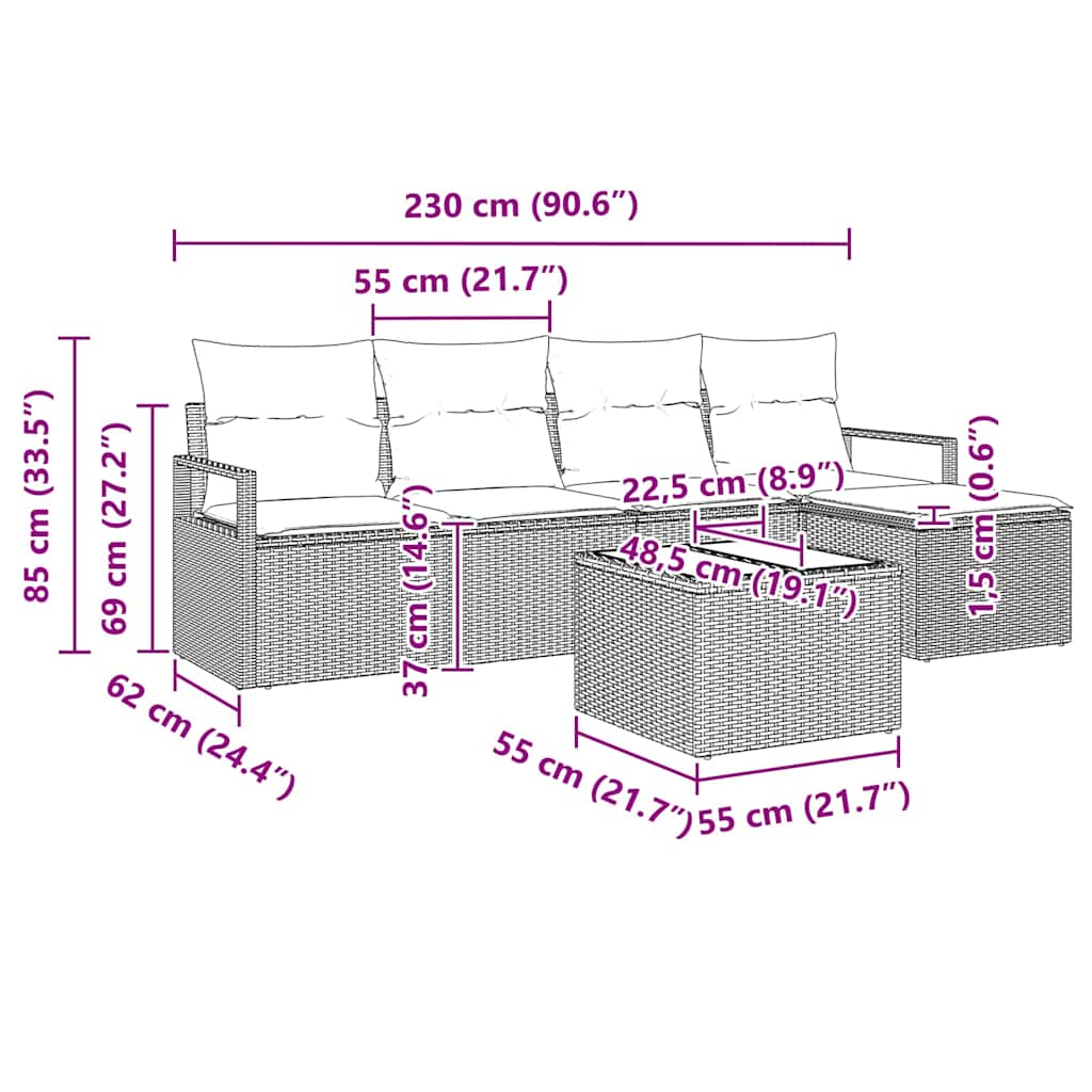 Sofa Set 6 stk. Schwarz Poly-Rattan