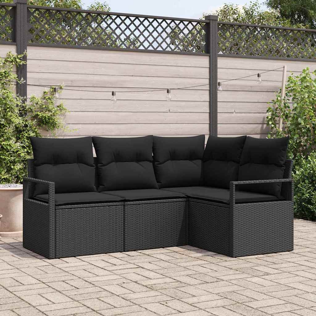 Sofa Set 4 stk. Schwarz Poly-Rattan