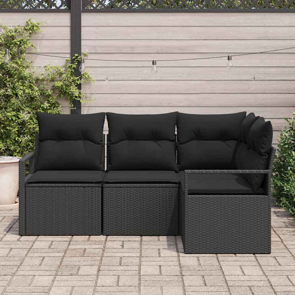 Sofa Set 4 stk. Schwarz Poly-Rattan