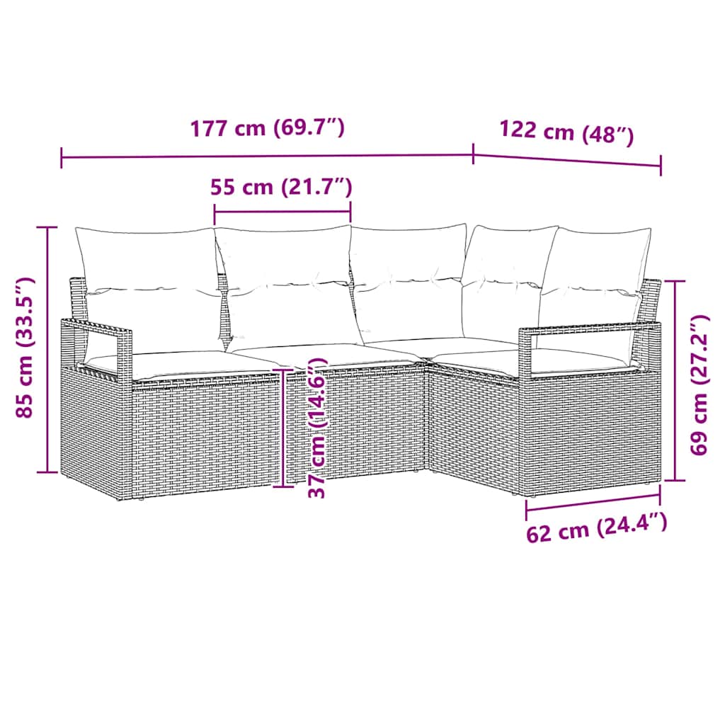 Sofa Set 4 stk. Schwarz Poly-Rattan