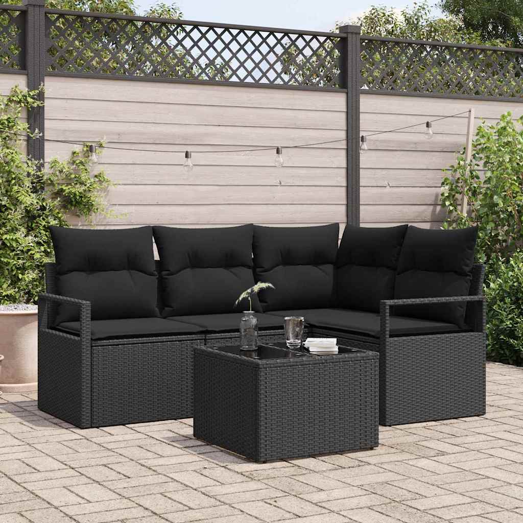 Sofa Set 5 stk. Schwarz Poly-Rattan
