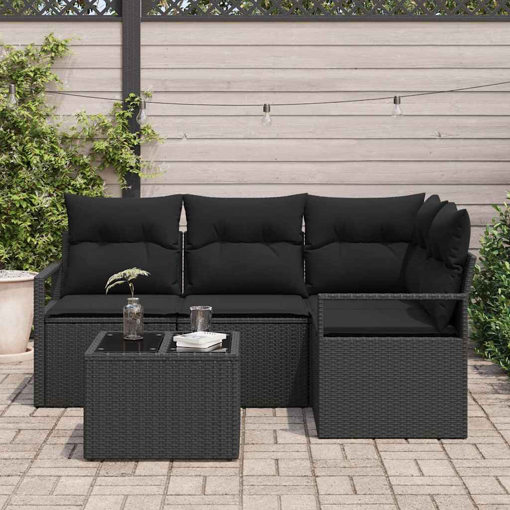 Sofa Set 5 stk. Schwarz Poly-Rattan
