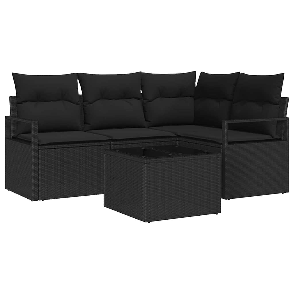 Sofa Set 5 stk. Schwarz Poly-Rattan