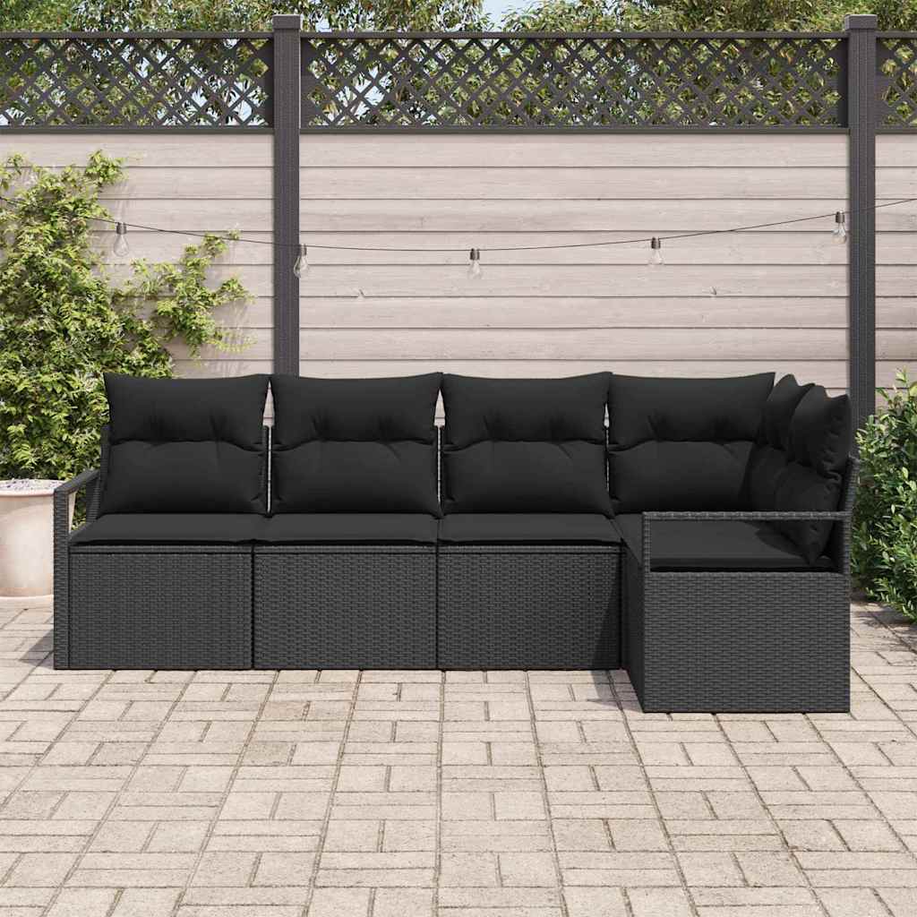 Gartensofa-set 5 stk. Schwarz Poly-Rattan