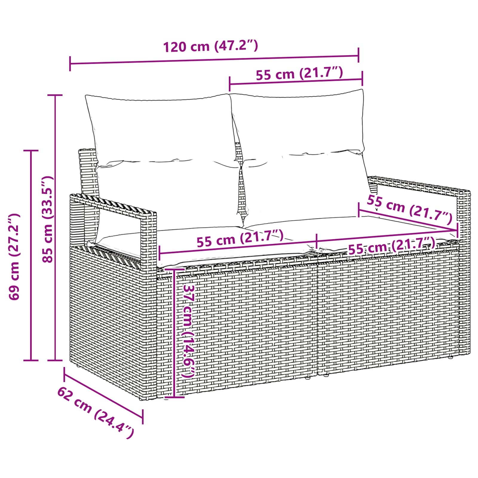 Gartensofa-set 6 stk. Schwarz Poly-Rattan