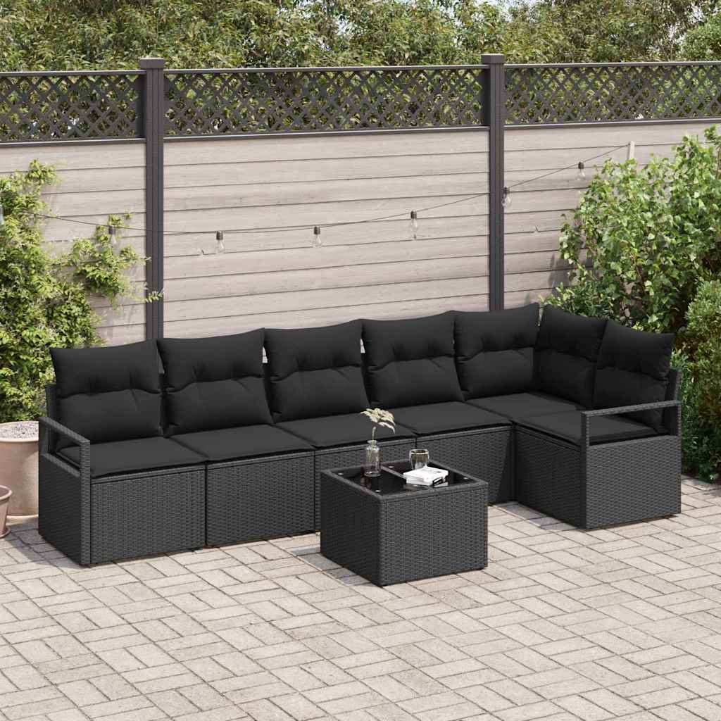 Gartensofa-set 7 stk. Schwarz Poly-Rattan