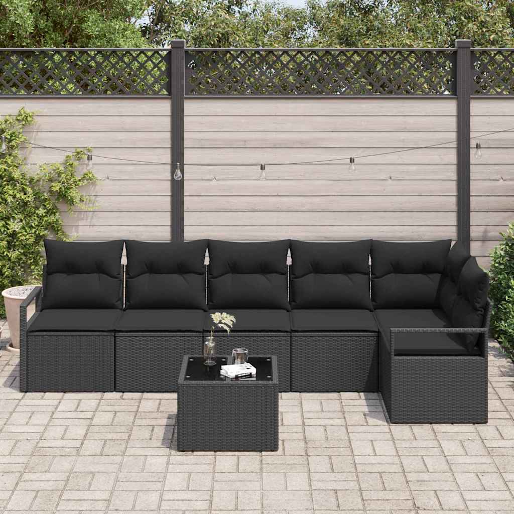 Gartensofa-set 7 stk. Schwarz Poly-Rattan
