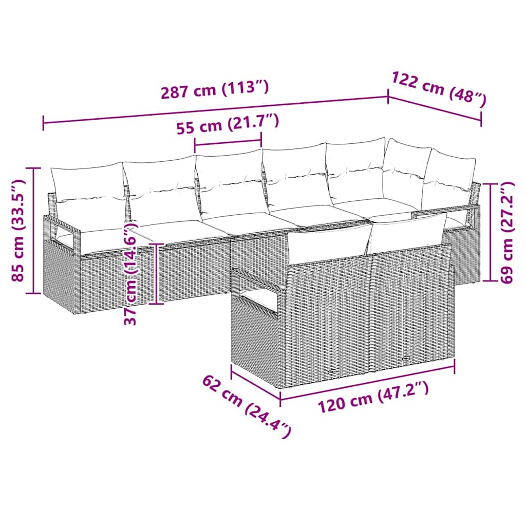 Gartensofa-set 8 stk. Schwarz Poly-Rattan