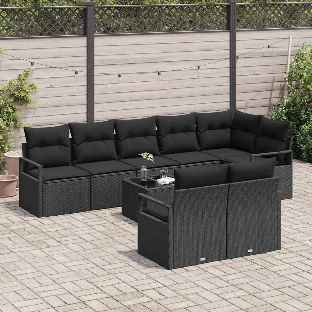 Gartensofa-set 9 stk. Schwarz Poly-Rattan