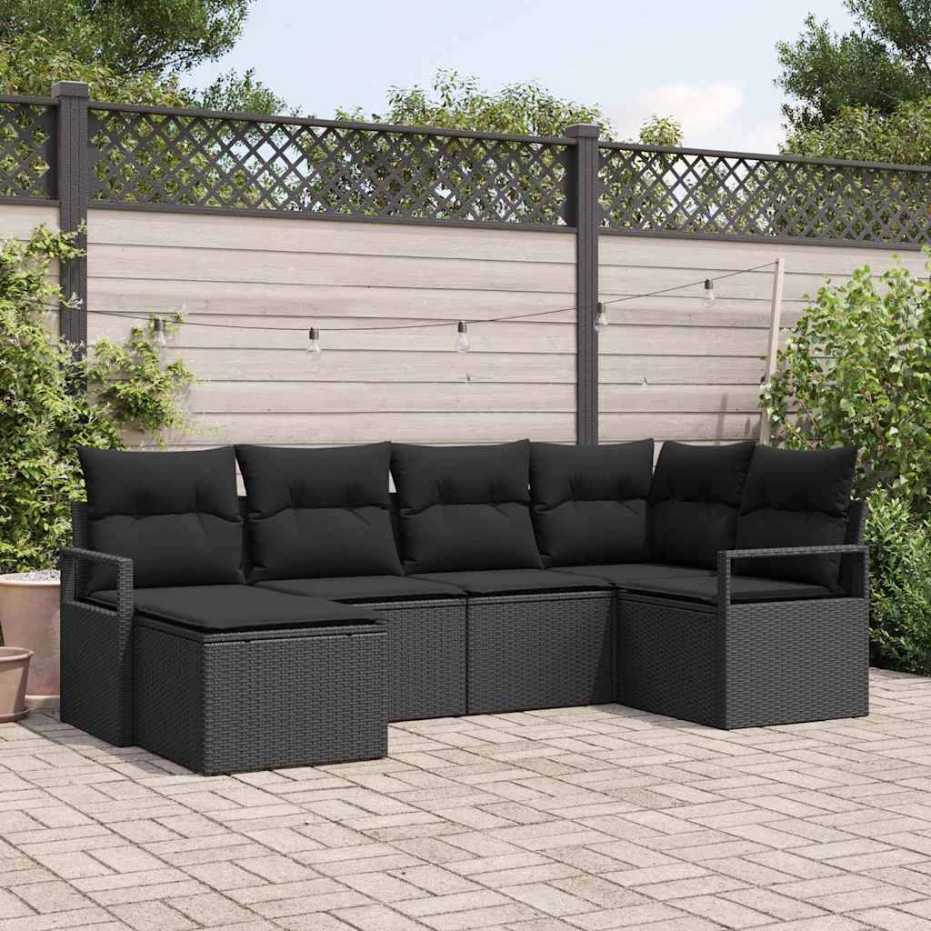 Sofa Set 6 stk. Schwarz Poly-Rattan