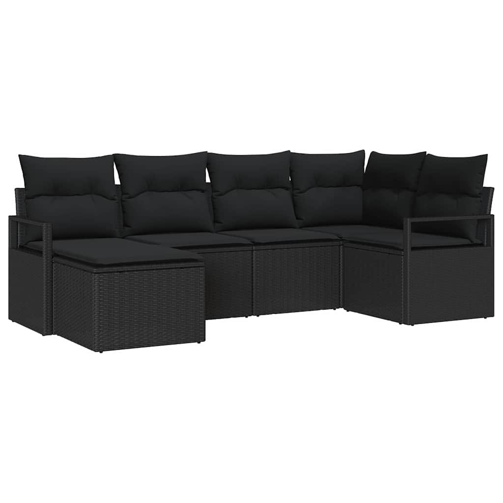 Sofa Set 6 stk. Schwarz Poly-Rattan