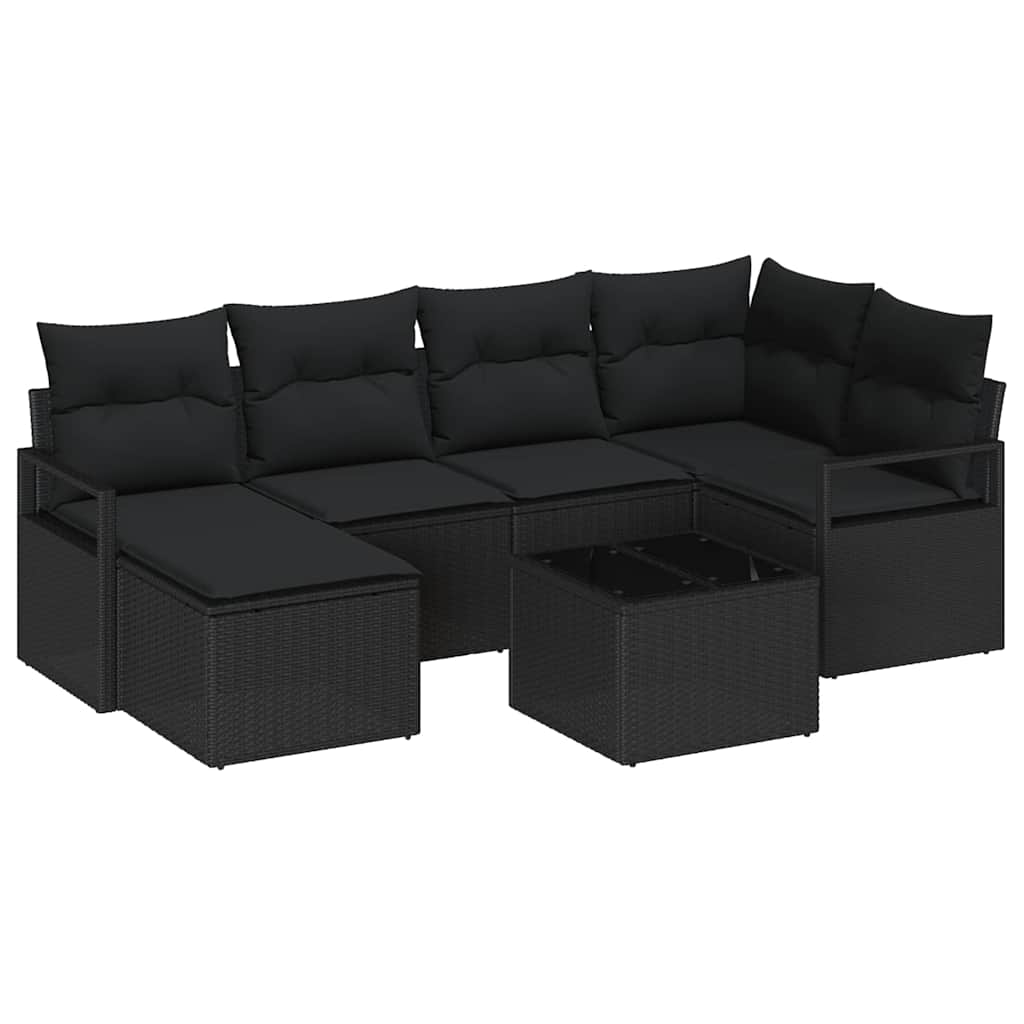 Sofa Set 7 stk. Schwarz Poly-Rattan