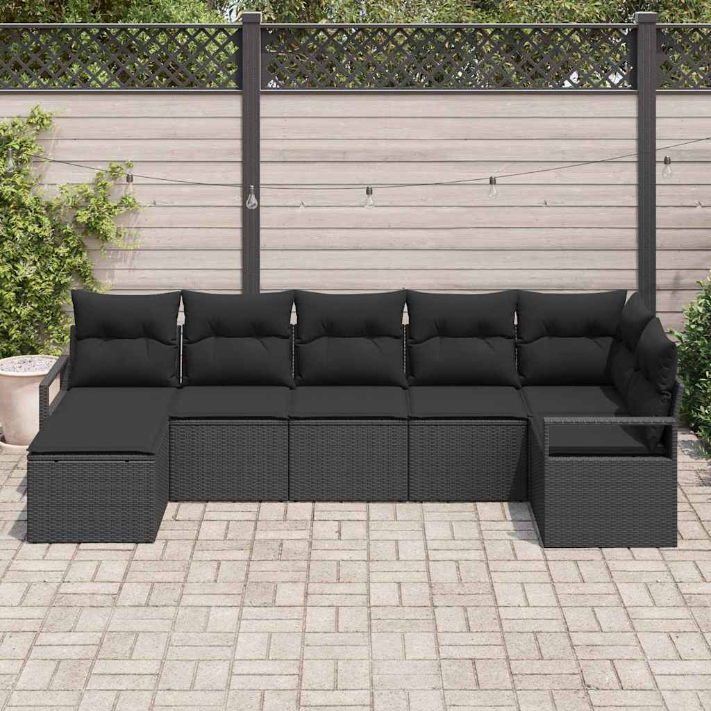 Sofa Set 7 stk. Schwarz Poly-Rattan