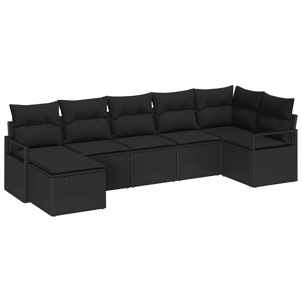 Sofa Set 7 stk. Schwarz Poly-Rattan