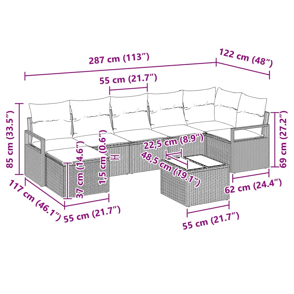 Sofa Set 8 stk. Schwarz Poly-Rattan