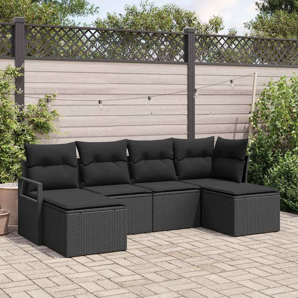 Sofa Set 6 stk. Schwarz Poly-Rattan
