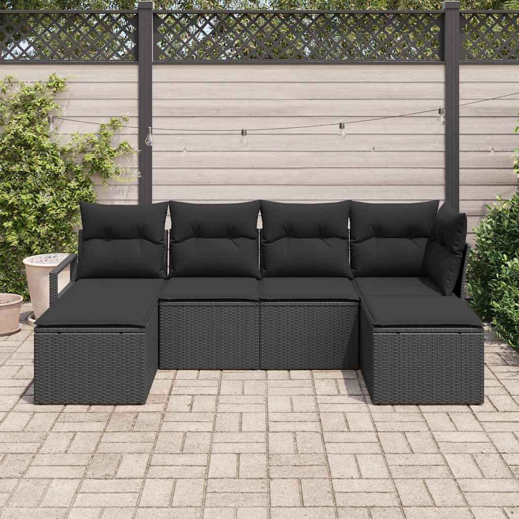 Sofa Set 6 stk. Schwarz Poly-Rattan