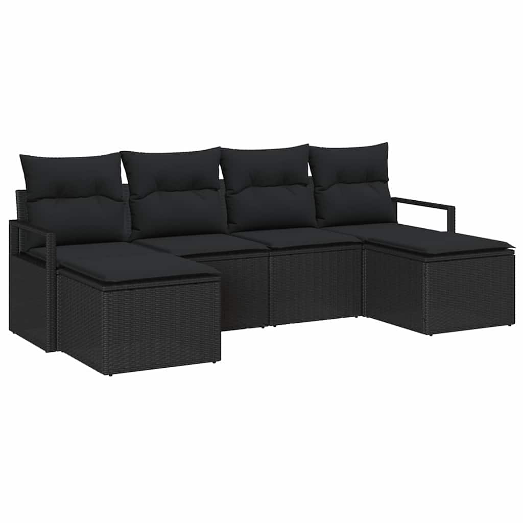 Sofa Set 6 stk. Schwarz Poly-Rattan
