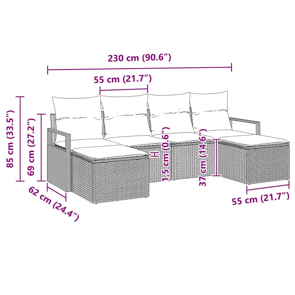 Sofa Set 6 stk. Schwarz Poly-Rattan